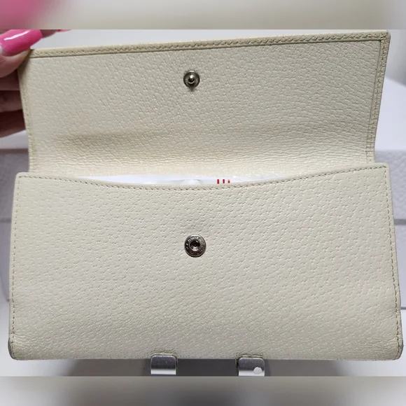 GUCCI G Clasp Continental Pebble Grain Ivory Leather Wallet Auth #035.2778.2097 - Picture 9 of 16